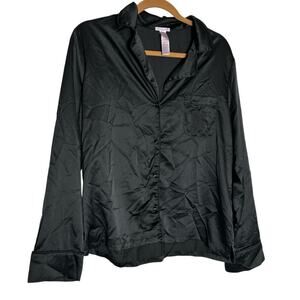 Savage X Fenty Black Button Up Long Sleeve Pajama Top Size Large
